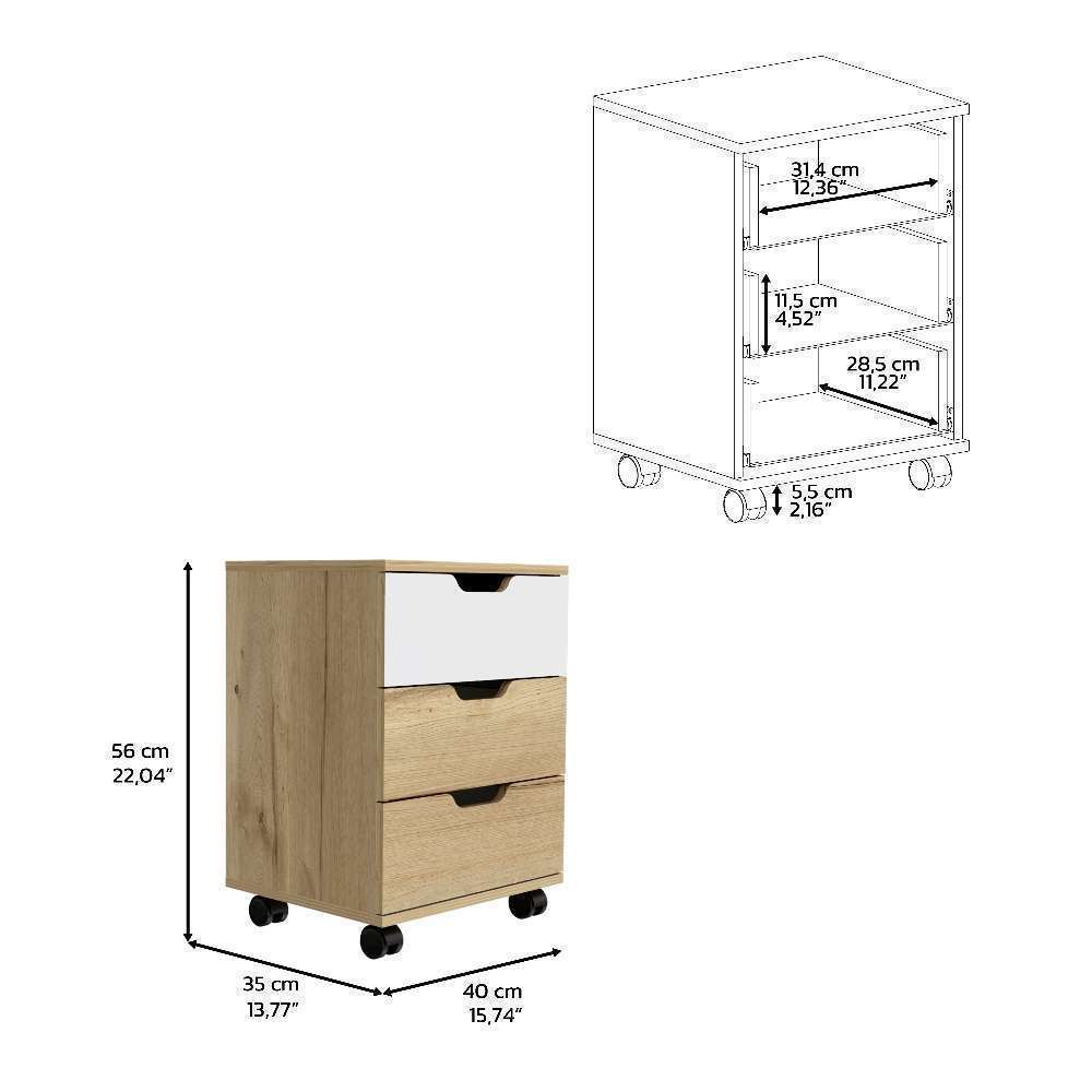 Cajonera Oficina Archivador con Ruedas 3 Cajones RTA Duna Blanco