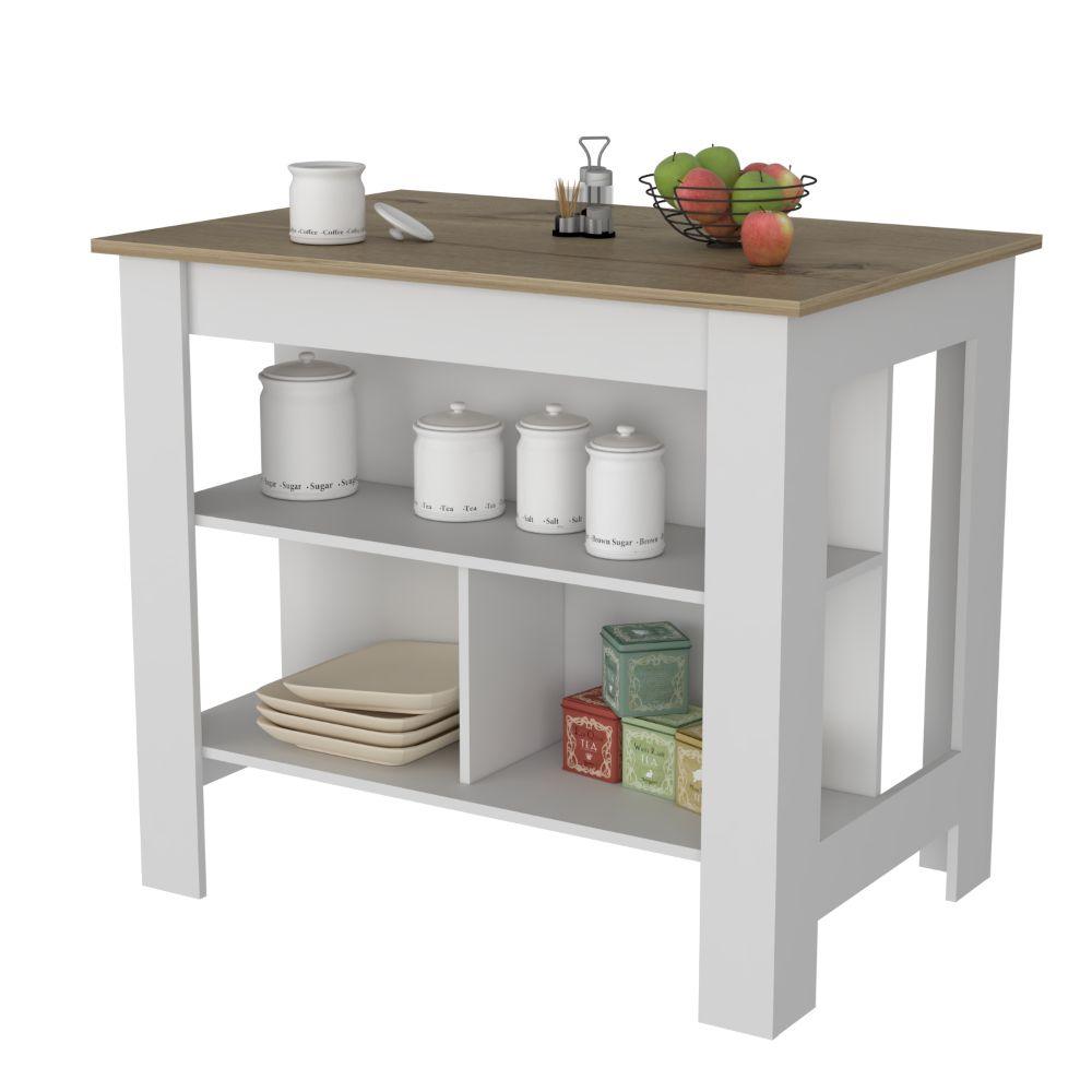 Combo de Cocina Ébano, Incluye Barra de Cocina y Dos Silla para Barra café claro y blanco, vista fro