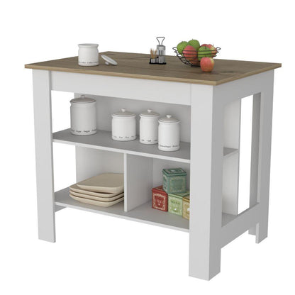 Combo de Cocina Ébano, Incluye Barra de Cocina y Dos Silla para Barra café claro y blanco, vista fro