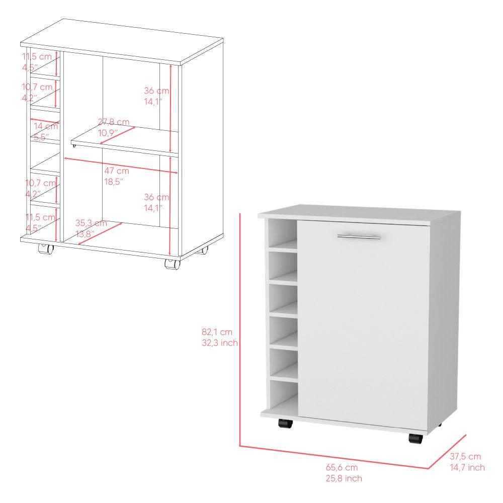 Carro Bar Wick, Blanco, Con Ruedas Y Una Puerta - VIRTUAL MUEBLES