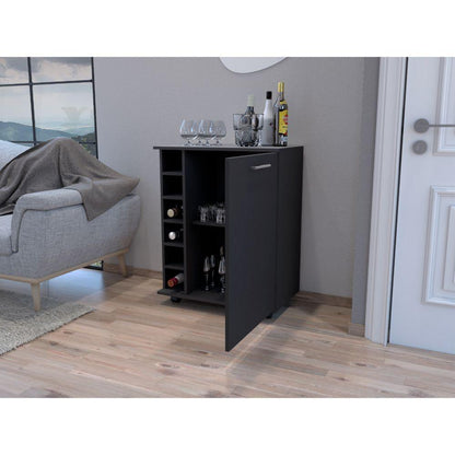 Carro Bar Wick, Wengue, Con Ruedas Y Una Puerta - VIRTUAL MUEBLES