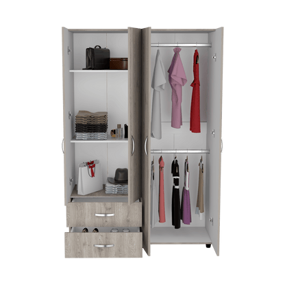 Closet Arkola, Humo y Blanco Duqueza, con Dos Cajones Organizadores y Cuatro Puertas Abatibles - VIRTUAL MUEBLES