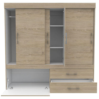 Closet Astrid, Beige y Blanco, con Dos Cajones y Dos Tubos Cromados Para Colgar Ropa - VIRTUAL MUEBLES