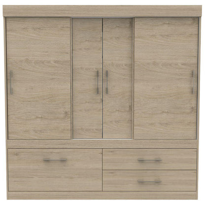 Closet Astrid, Beige y Blanco, con Dos Cajones y Dos Tubos Cromados Para Colgar Ropa - VIRTUAL MUEBLES