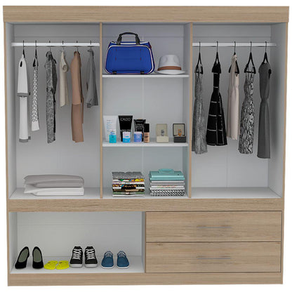 Closet Astrid, Beige y Blanco, con Dos Cajones y Dos Tubos Cromados Para Colgar Ropa - VIRTUAL MUEBLES