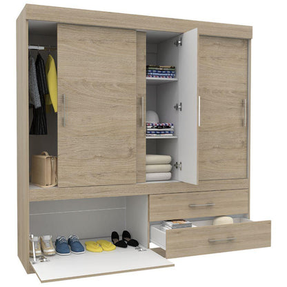 Closet Astrid, Beige y Blanco, con Dos Cajones y Dos Tubos Cromados Para Colgar Ropa - VIRTUAL MUEBLES