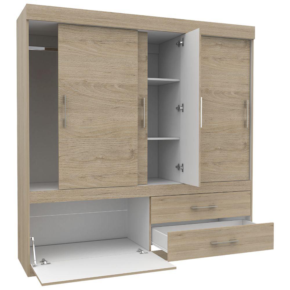 Closet Astrid, Beige y Blanco, con Dos Cajones y Dos Tubos Cromados Para Colgar Ropa - VIRTUAL MUEBLES