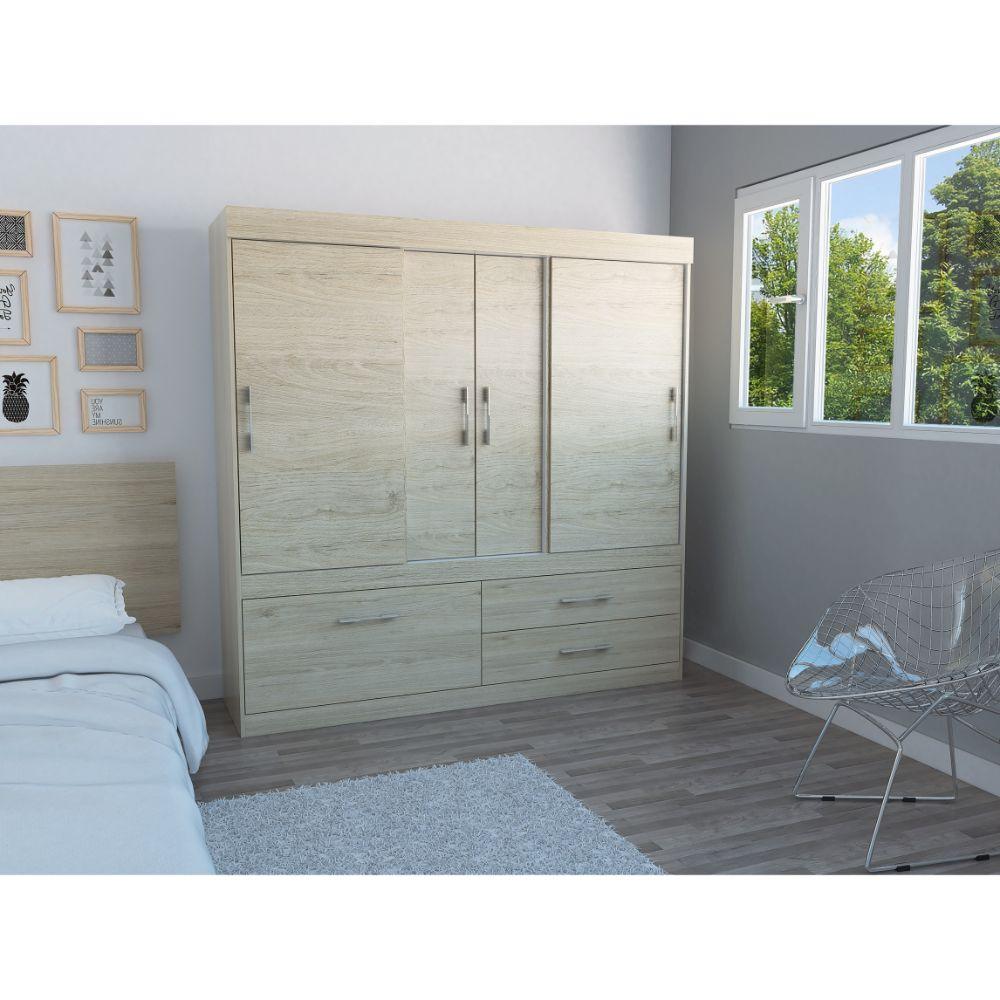 Closet Astrid, Beige y Blanco, con Dos Cajones y Dos Tubos Cromados Para Colgar Ropa - VIRTUAL MUEBLES