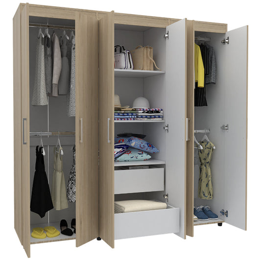 Closet Zafiro, Blanco y Beige, con Dos Cajones Multiusos y Seis Puertas Abatibles