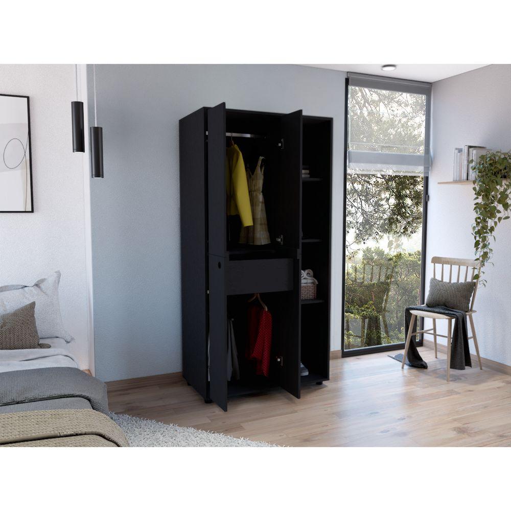 Closet Mandi, Wengue, con Dos Tubos y Un Cajon Deslizable ZF - VIRTUAL MUEBLES