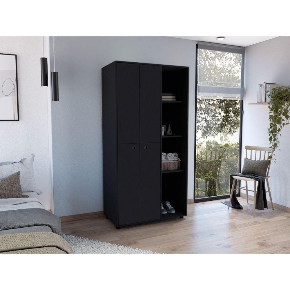 Closet Mandi, Wengue, con Dos Tubos y Un Cajon Deslizable ZF - VIRTUAL MUEBLES