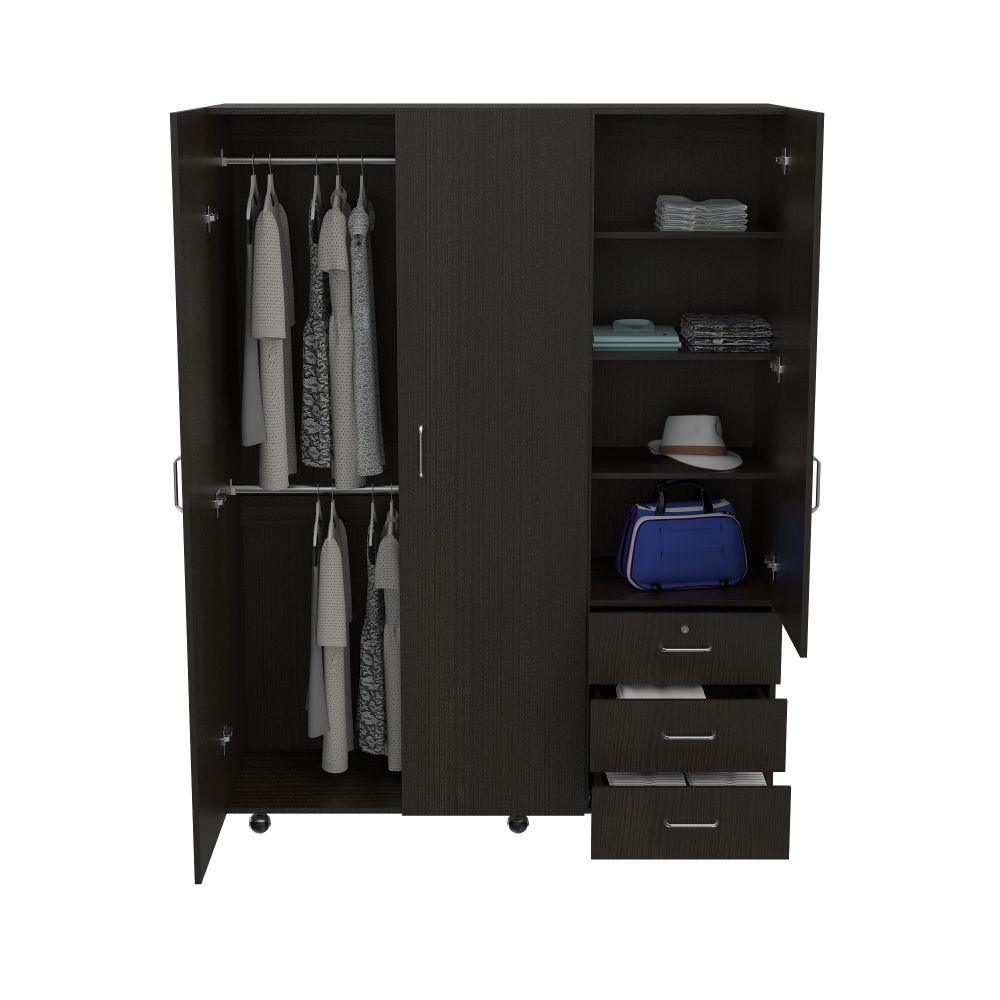 Closet Tini, Wengue, con Tres Cajones Organizadores y Tres Puertas Abatibles - VIRTUAL MUEBLES