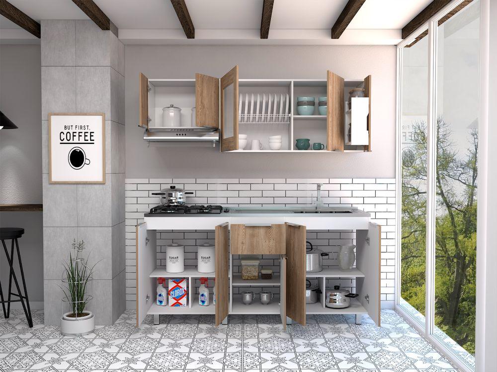 Cocina Integral Sarabia, Miel y Blanco, No Incluye Mesón - VIRTUAL MUEBLES