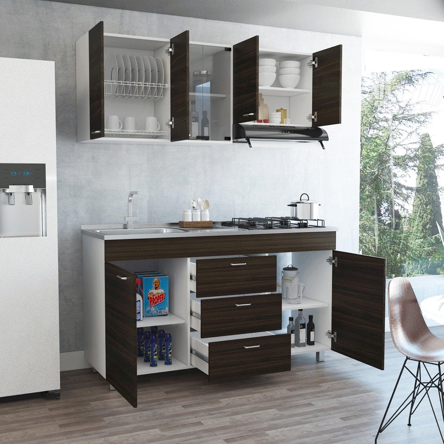 Cocina Integral Laurel color Wengue y Blanco.