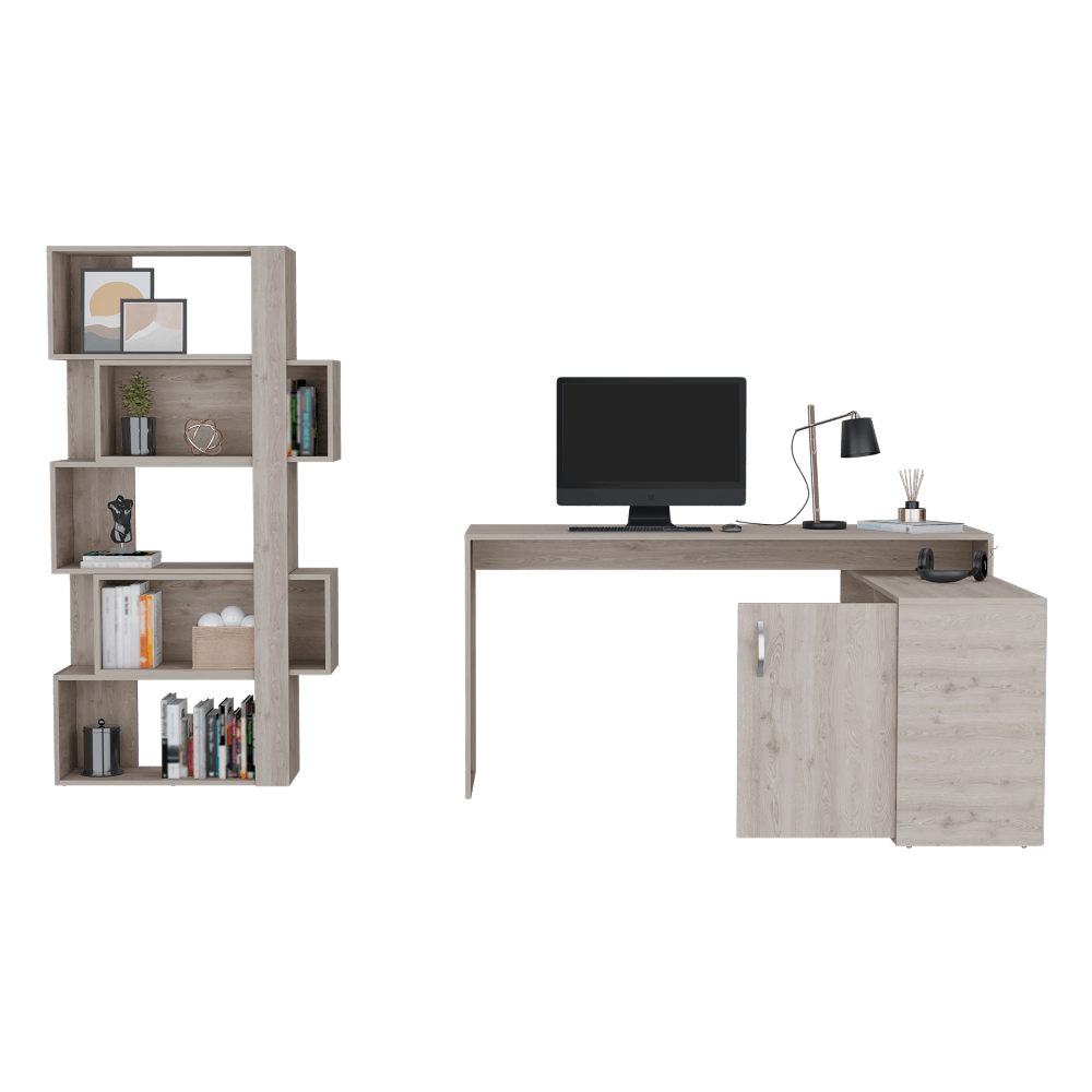 Combo Para Oficina Freky, Humo, Incluye Escritorio y Biblioteca - VIRTUAL MUEBLES