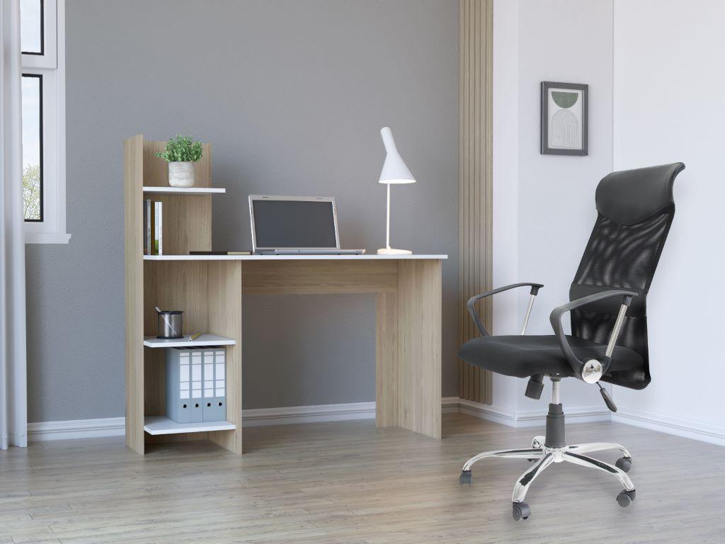 Combo de oficina Climber con escritorio beige y blanco y silla negra – vista 2