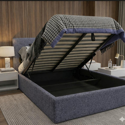 Cama Mecy Lift 120, Gris Oscuro, con Almacenamiento Hidráulico Tapizada, detalle