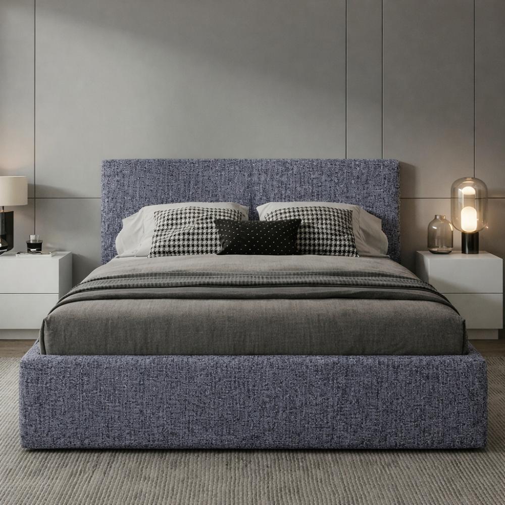Cama Mecy Lift 120, Gris Oscuro, con Almacenamiento Hidráulico Tapizada, vista lateral