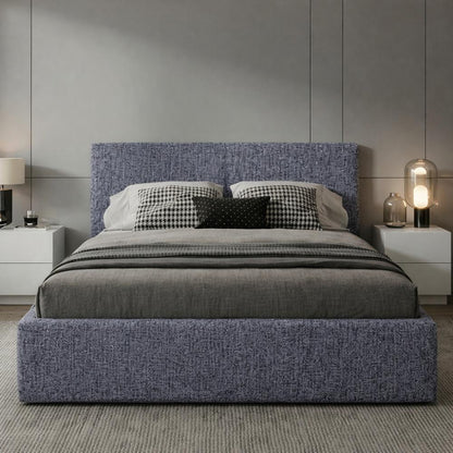 Cama Mecy Lift 120, Gris Oscuro, con Almacenamiento Hidráulico Tapizada, vista lateral