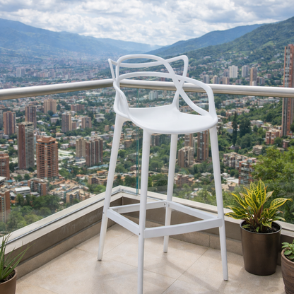 Set de 2 Sillas para Bar Palermo, Blanco, con Reposa Pies Doble Propósito