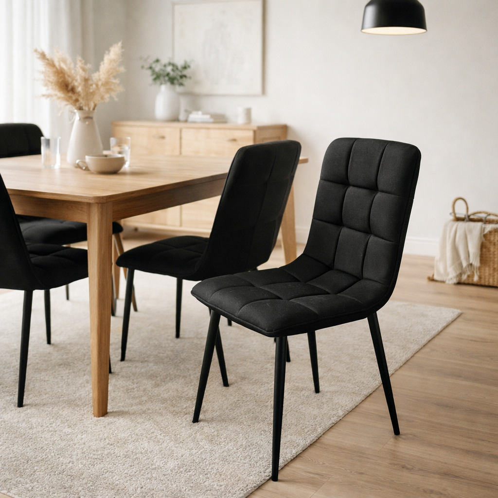 Set de 4 Sillas Flex, Color Negro, con Espaldar y Diseño Moderno, medidas