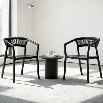 Silla Balí, Negro, con Espaldar en Cuerdas y Diseño Moderno