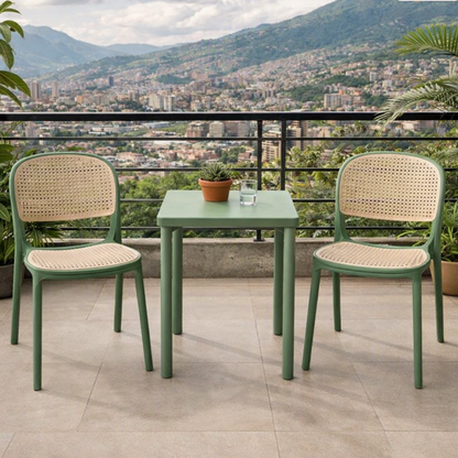 Silla Nest, Verde Olivo y Beige, con Espaldar y Asiento en Rejilla