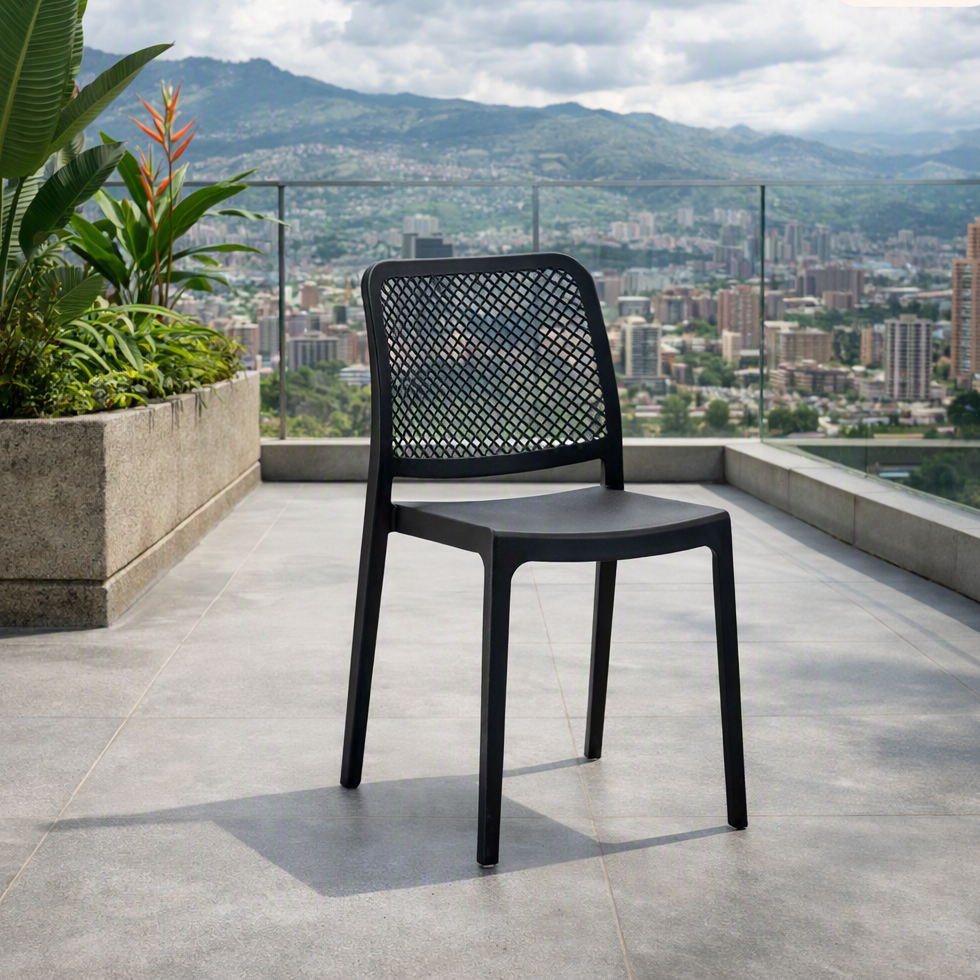 Silla Manhattan, Negra, con Espaldar en Rejilla y Diseño Minimalista