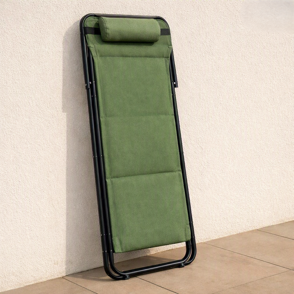 Set de 4 Sillas Plegable Reclinable Zambia, Verde, con Tres Posiciones, vista frontal