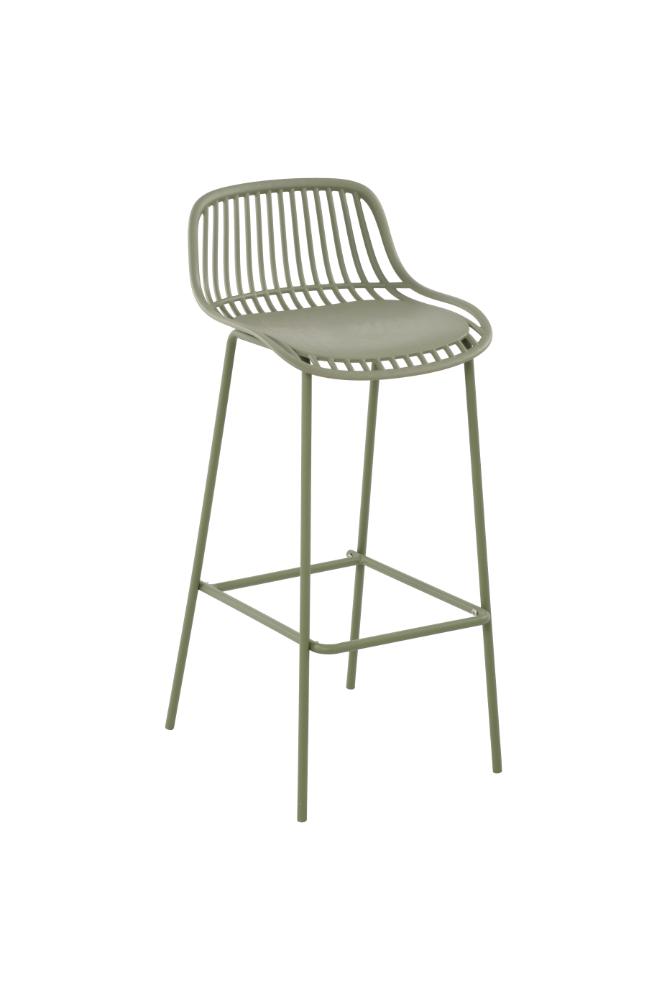 Set de 4 Butacos para Barra Tulum, Color Verde Olivo, Diseño Moderno, vista lateral