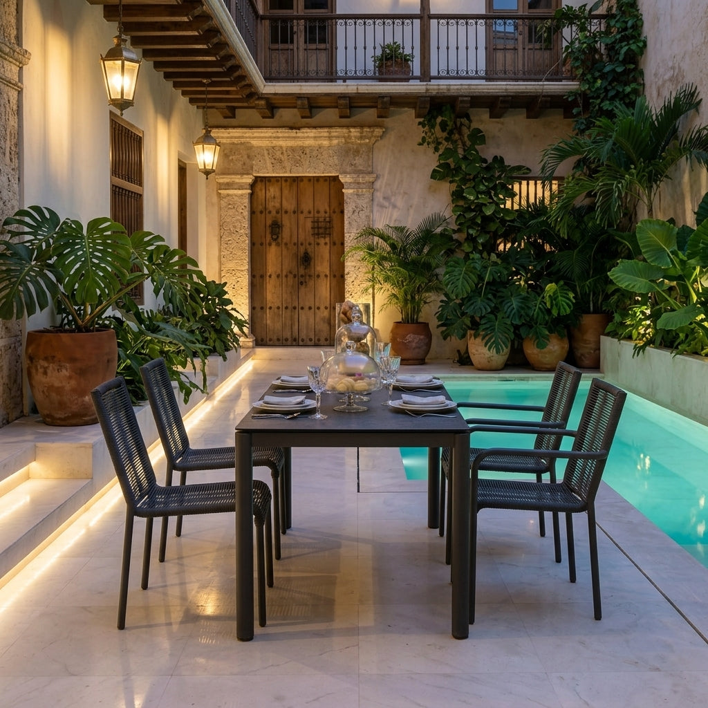 Comedor de exterior Jónico negro con mesa y 4 sillas de rattan sintético – vista 3
