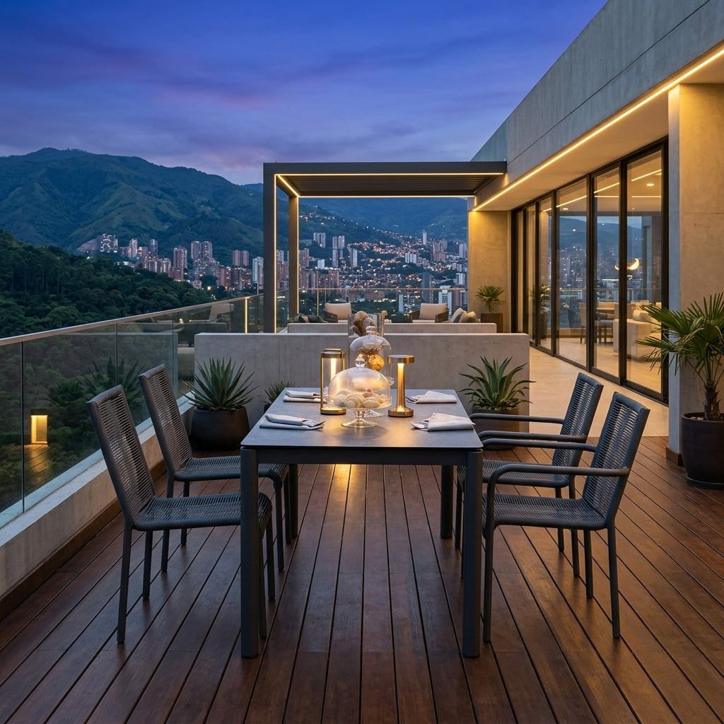 Comedor de exterior Jónico negro con mesa y 4 sillas de rattan sintético – vista 2