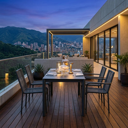 Comedor de exterior Jónico negro con mesa y 4 sillas de rattan sintético – vista 2