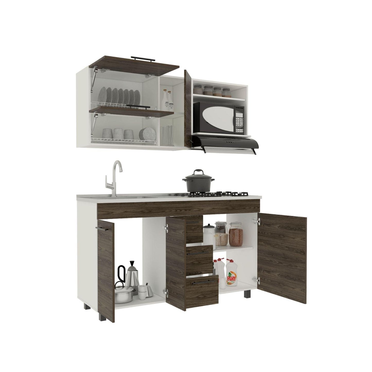 Cocina Integral Argent color Chocolate y Blanco.