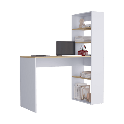 Escritorio Alma, Café Claro y Blanco, con Gran Espacio de Almacenamiento - VIRTUAL MUEBLES