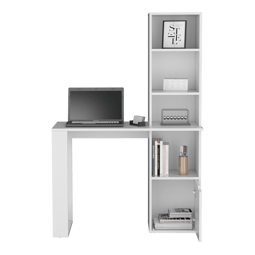 Escritorio Kandis, Blanco Duqueza, con cinco entrepaños y gran espacio de almacenamiento ZF - VIRTUAL MUEBLES