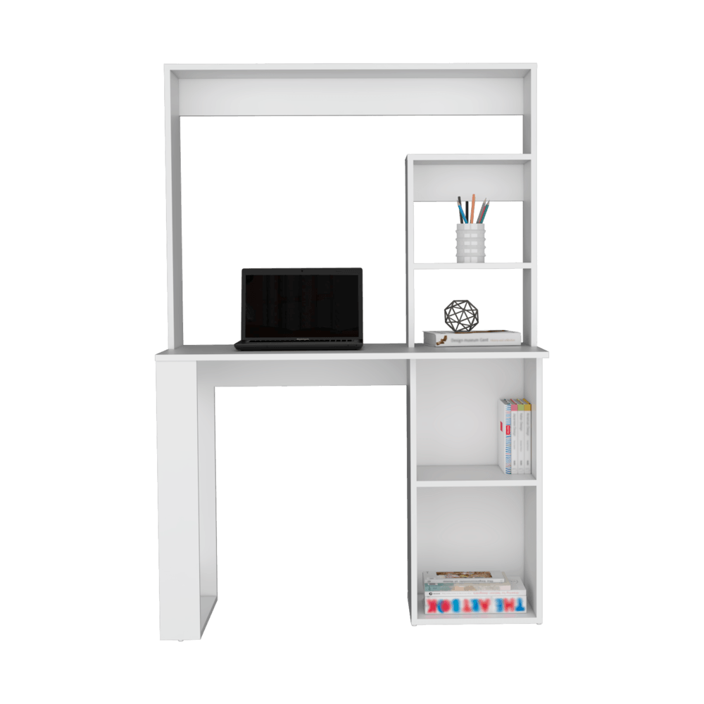 Escritorio Mandy, Blanco Duqueza, con cuatro entrepaños y gran espacio de almacenamiento ZF - VIRTUAL MUEBLES