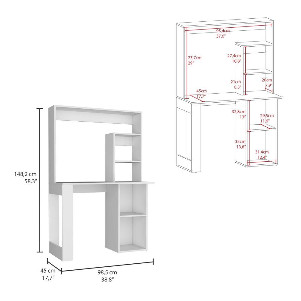 Escritorio Mandy, Blanco Duqueza, con cuatro entrepaños y gran espacio de almacenamiento ZF - VIRTUAL MUEBLES