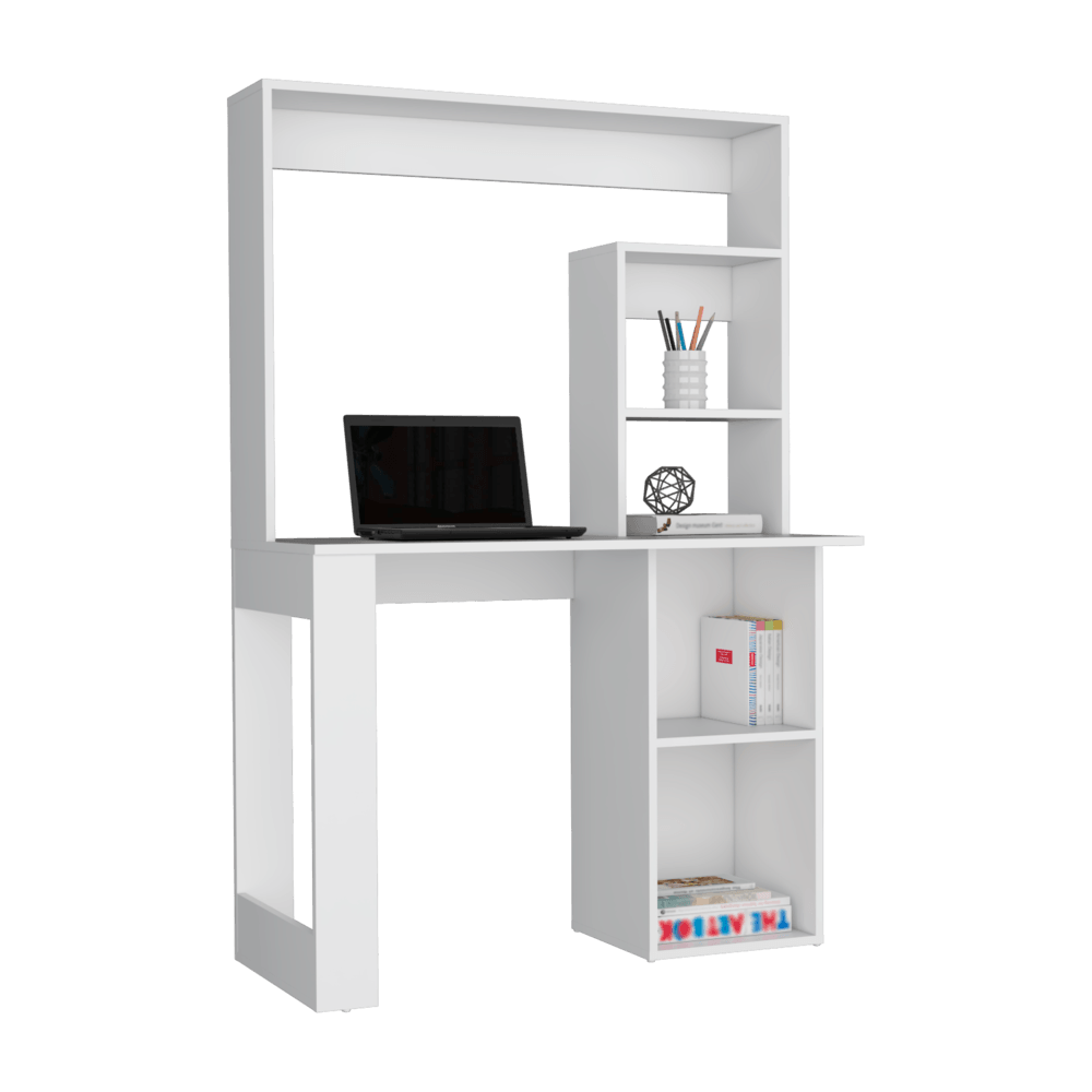 Escritorio Mandy, Blanco Duqueza, con cuatro entrepaños y gran espacio de almacenamiento ZF - VIRTUAL MUEBLES