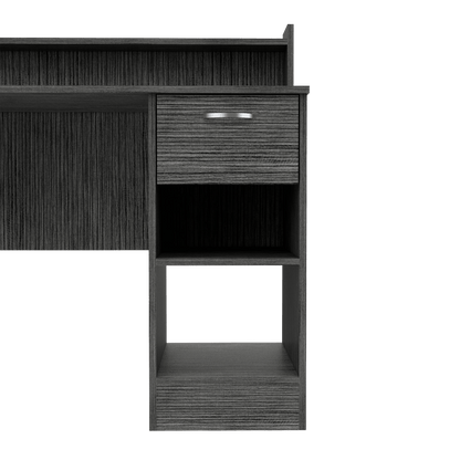 Escritorio Tulk, Gris, con Un Cajón Archivado y Dos Entrepaños ZF - VIRTUAL MUEBLES