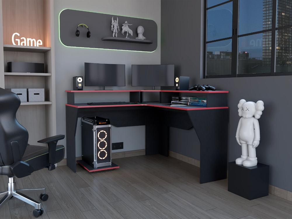 Combo Gamer · Escritorio, Silla y Monitor · Wengue y Rojo