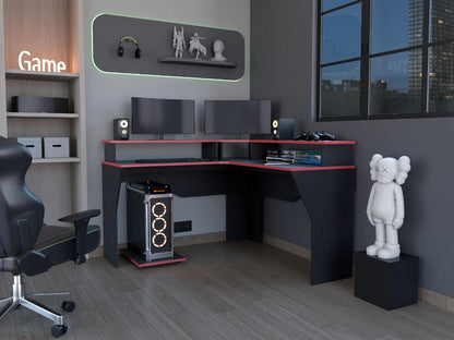Combo Gamer · Escritorio, Silla y Monitor · Wengue y Rojo