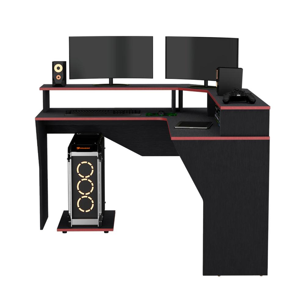 Combo Gamer · Escritorio, Silla y Monitor · Wengue y Rojo