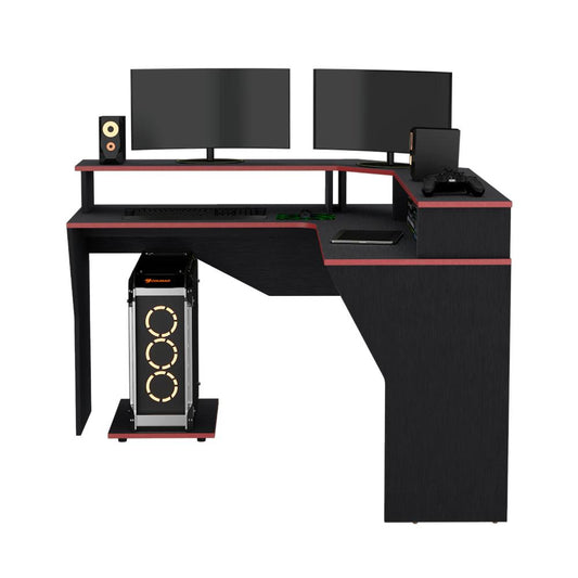 Combo Gamer · Escritorio, Silla y Monitor · Wengue y Rojo