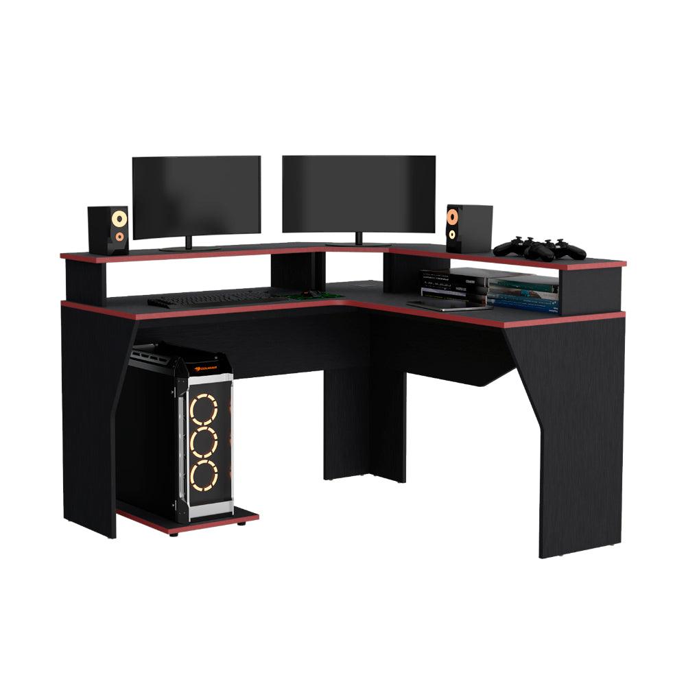 Combo Gamer · Escritorio, Silla y Monitor · Wengue y Rojo