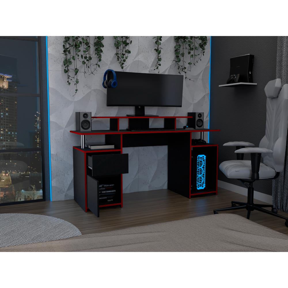 Combo Gamer Greci · Escritorio + Silla · Rojo y Negro