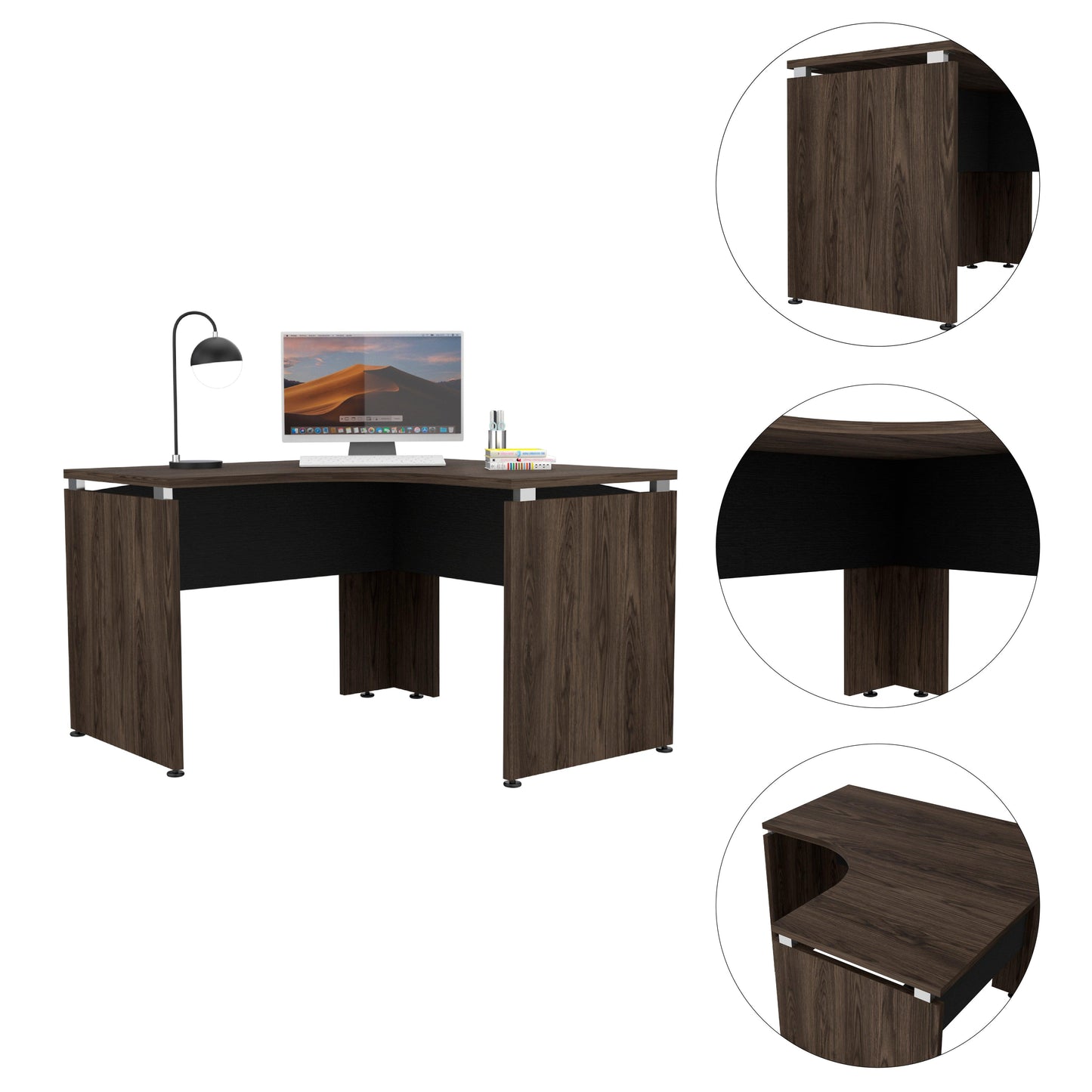 Escritorio En L Concept, Chocolate y Wengue, con Amplia Superfice - VIRTUAL MUEBLES