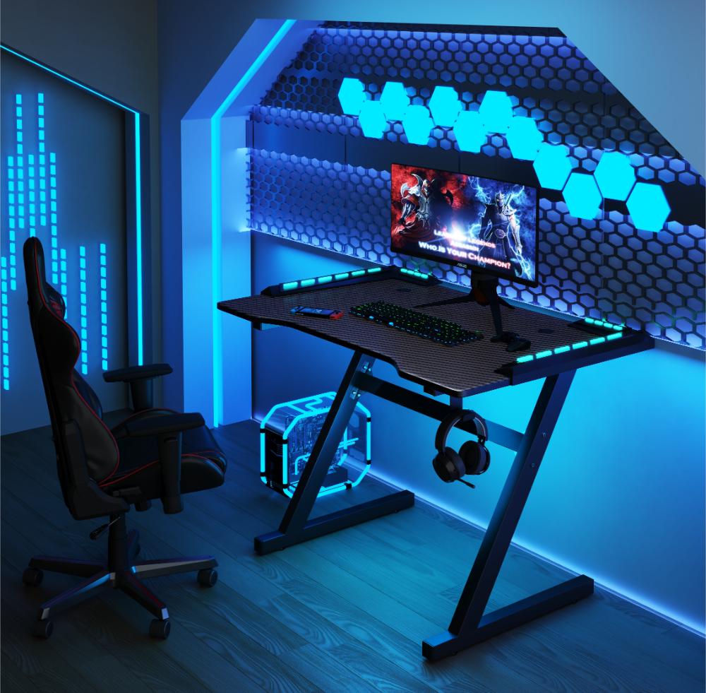 Combo gamer Mind con escritorio negro de luz led y silla gamer reclinable - detalle