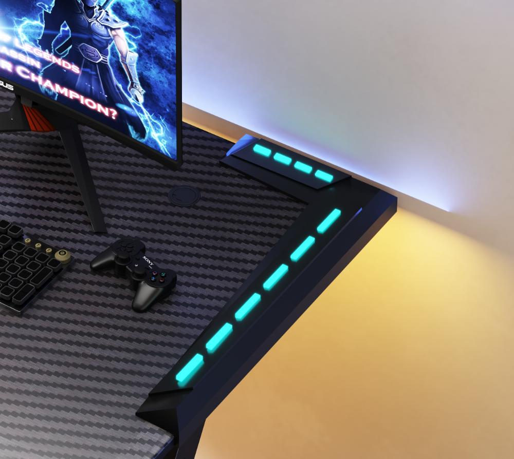 Combo gamer Mind con escritorio negro de luz led y silla gamer reclinable - vista frontal