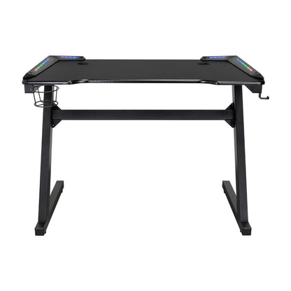 Escritorio gamer Silver negro con luz LED y estructura metálica 100 cm - detalle de acabado